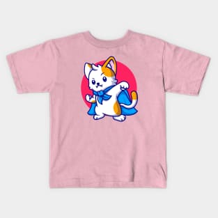 Cute Cat Supe Hero Cartoon Kids T-Shirt